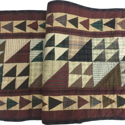 Hand Quilted crafted Rustic flying geese plaid table runner 16"x50" patchwork Table Runner & Toppers by HOME HEART Brands(Made in India)