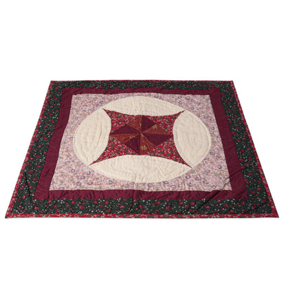 Hand made Hand quilted Throw Quilt, Table Topper 20"x20" Pinwheel red green calico quilt by Home Heart brands (Made in India)
