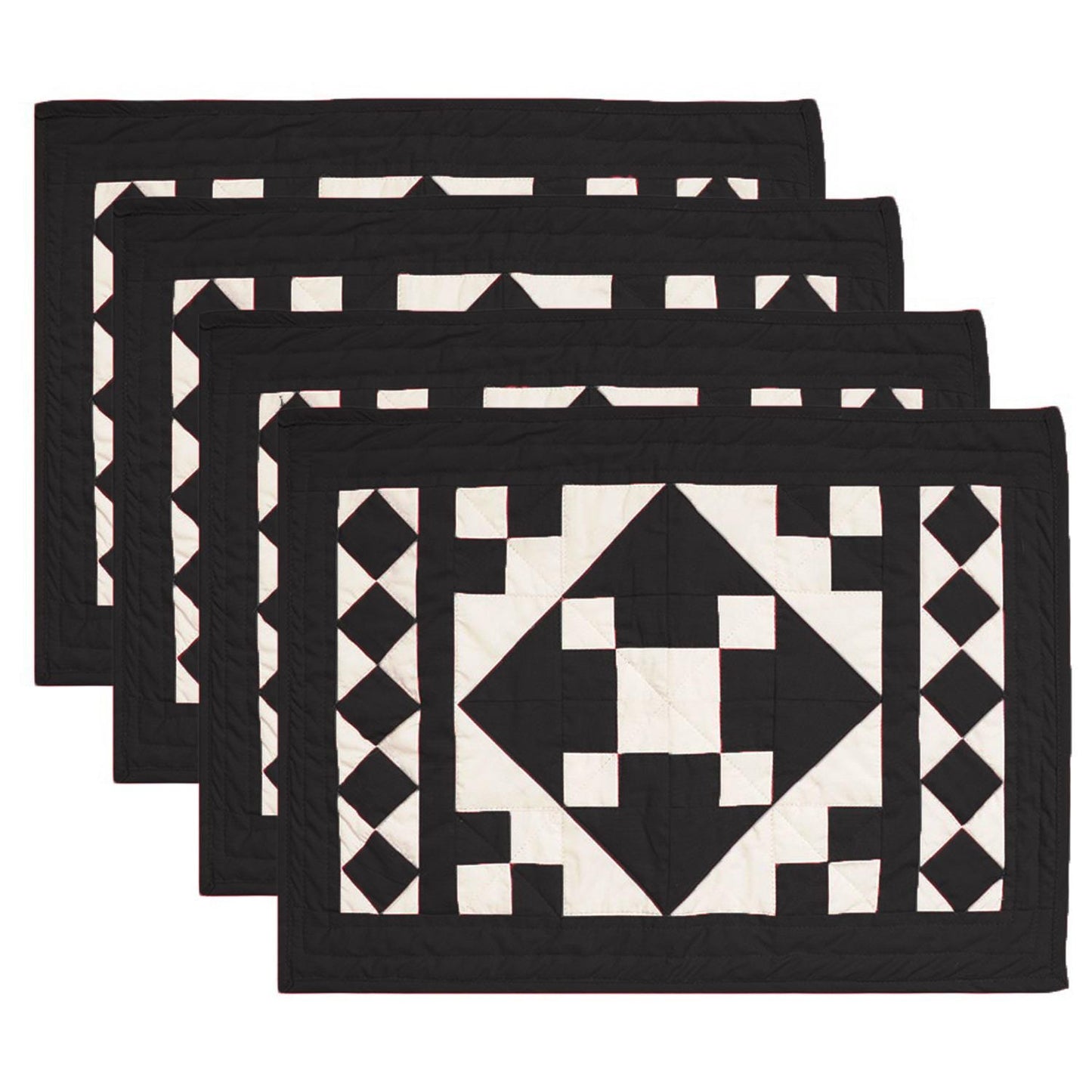 Quilted placemats / Tablemat patchwork Country Black diamond square table top by HOME HEART Brands(Made in India)