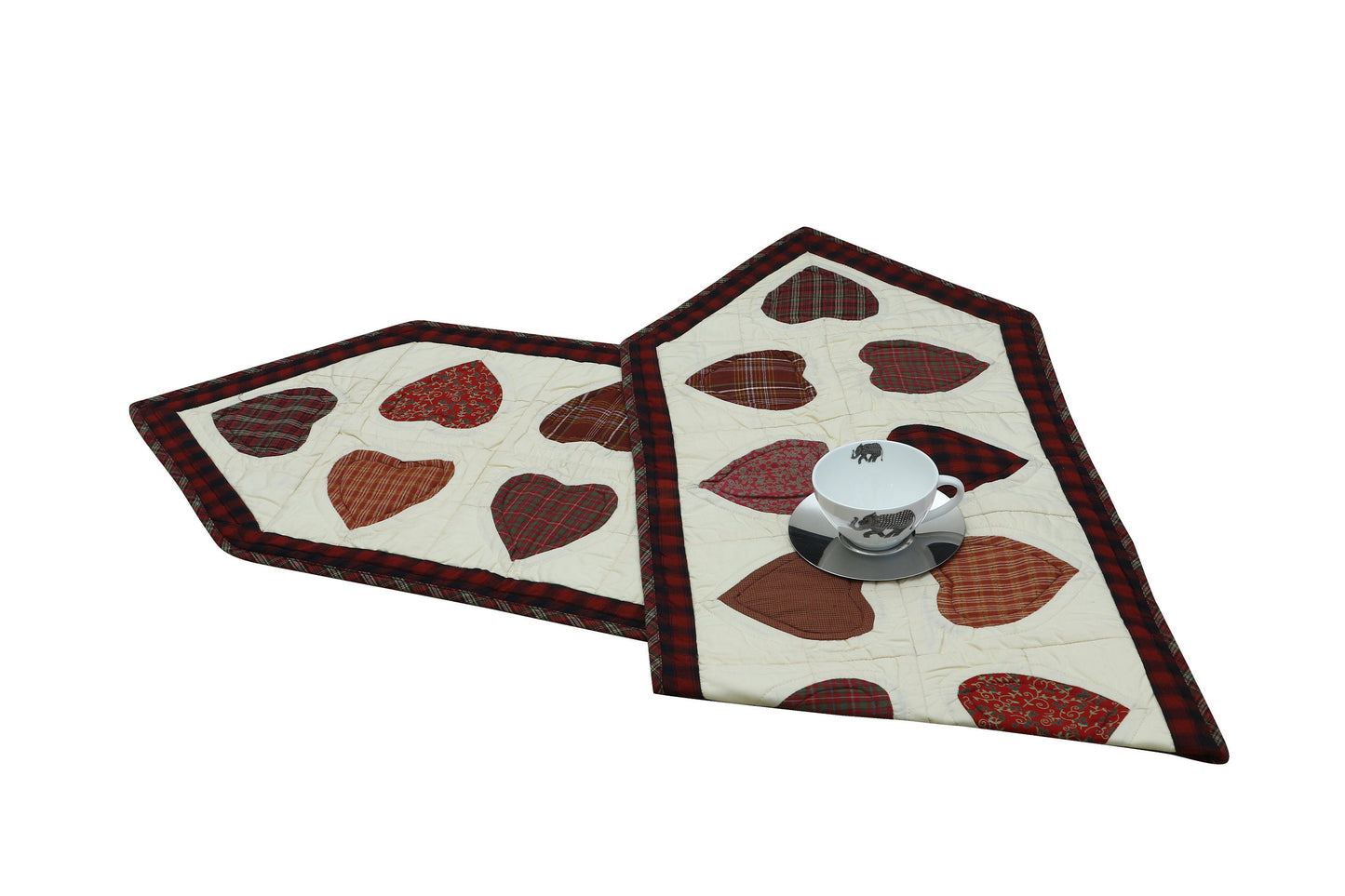 Valentine's Day quilted patchwork Table Runners & Toppers Hearts multi calico plaid and print fabric by HOME HEART Brands( Made in India)