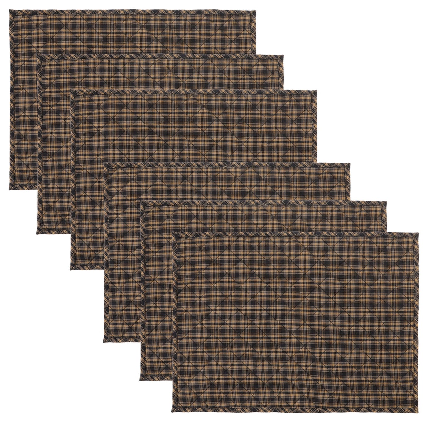 Quilted PLACEMAT Black/Beige Country Plaid Country Plaid 14"X19" by HOME HEART Brands/Tablemat