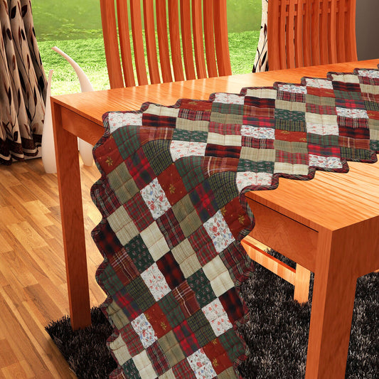 Quilted Table Runner & Toppers patchwork Mix plaid, print Country  by HOME HEART Brands (Made in India)