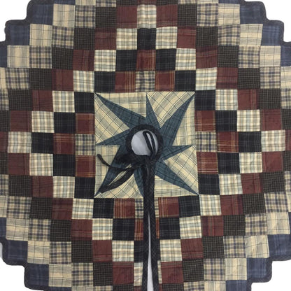 Christmas tree skirt 24" inch hand made hand quilted zigzag border galaxy star plaid Heirloom Quality by HOME HEART Brands( Made in India)