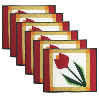Hand made hand quilted crafted placemats, table topper, patchwork Calico antique Tulip quilt 14"X19" by HOME HEART Brands (Made in India)