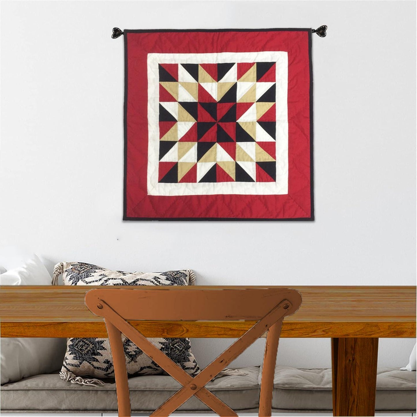 Hand made Hand quilted Wall hanging Quilt, small quilt, Table Topper 19"x19" Broken star calico fabric by Home Heart brands (Made in India)