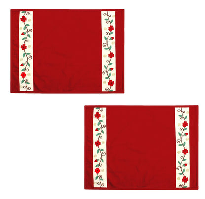 Cotton placemat & Toppers Premium tapestry cotton fabric red applique floral embroidered by Home Heart Brands(Made in India)