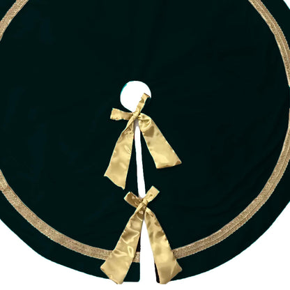 Christmas tree skirt hand crafted bow & luxurious bottle green velvet with gold border double Layer by HOME HEART Brands(Made in India)