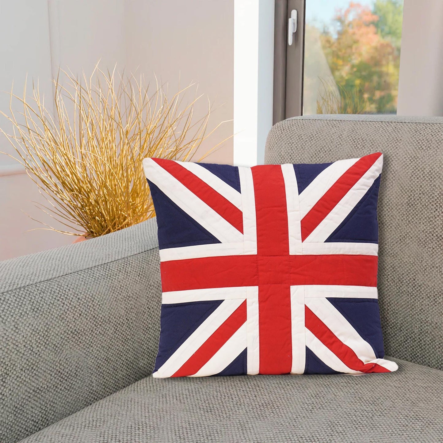 Quilted patchwork Union Jack pillow cover, cushion cover, not include pillow insert Calico cotton fabric by HOME HEART Brands(made in India)