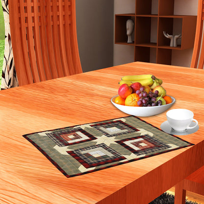 Quilted Placemat & Table toppers Tablemat Country Cabin Green gold by HOME HEART Brands(Made in India)