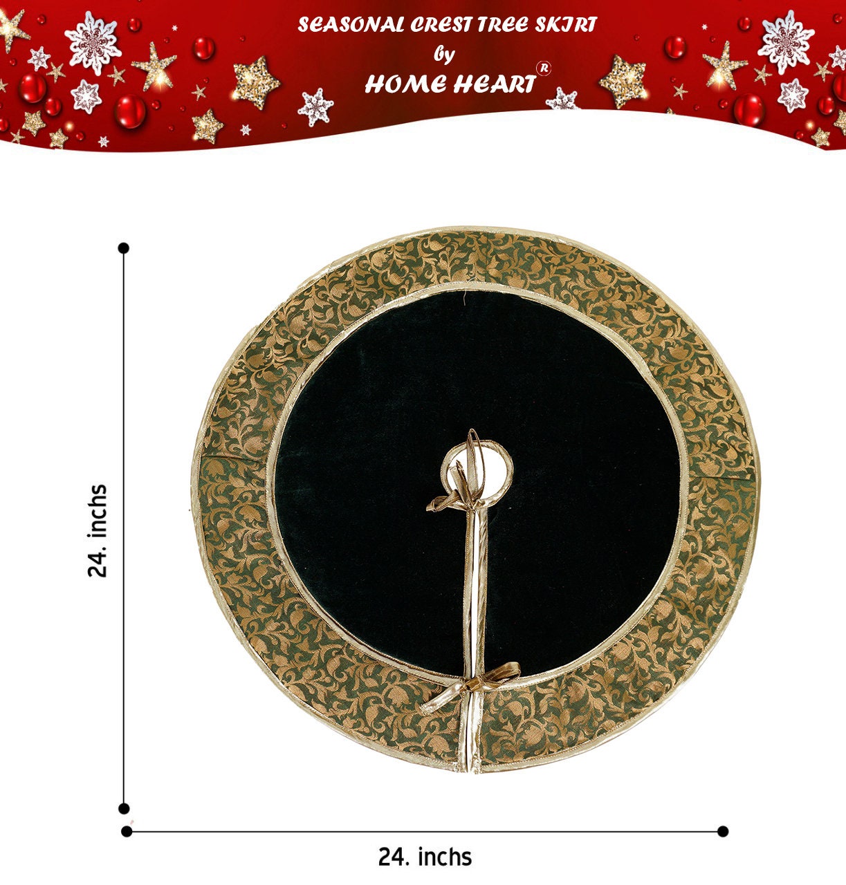Christmas tree skirt classic micro green Velvet fabric with Brocade Fabric Border Thick Double Layer by HOME HEART Brands