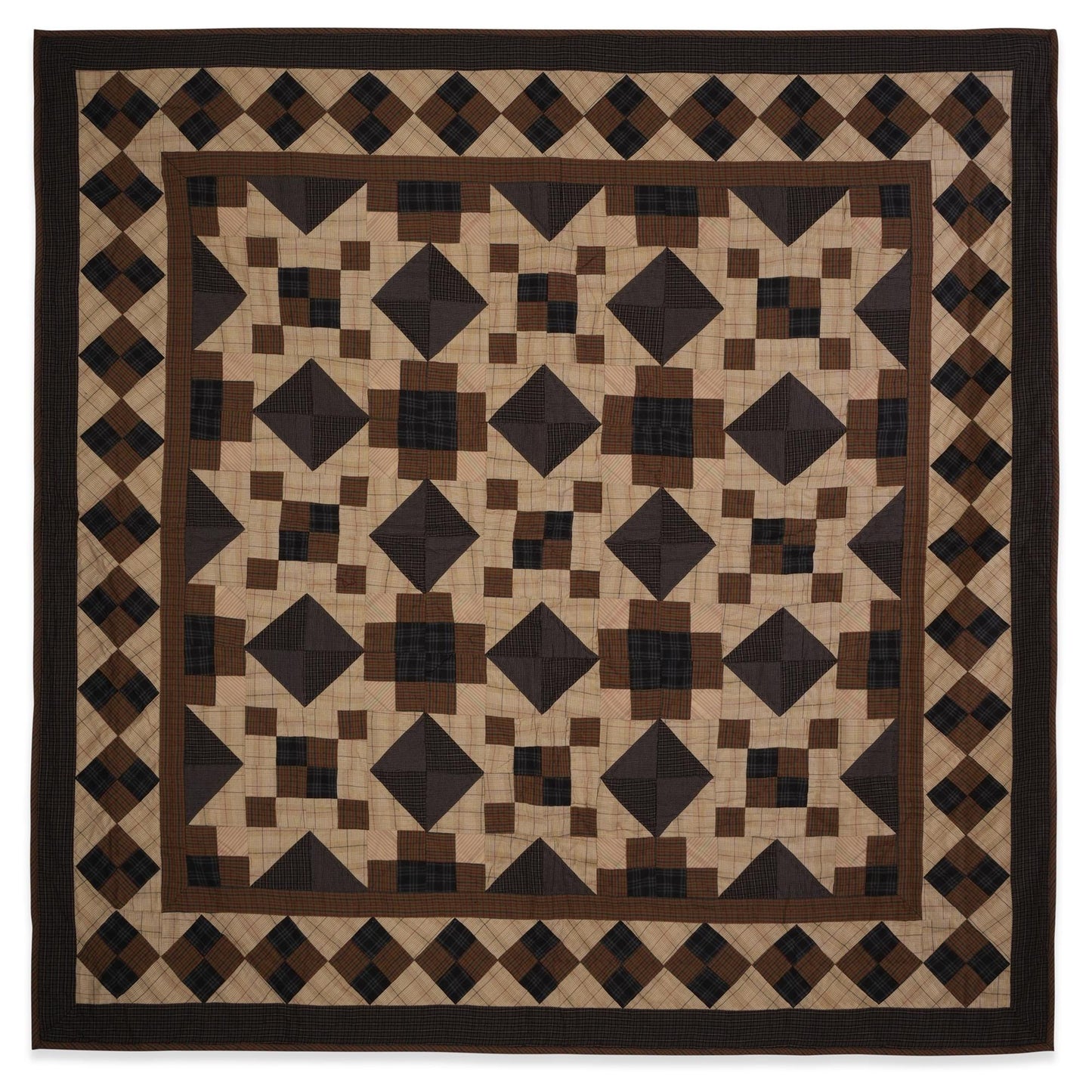 Hand made calico plaid country North Star 44"x44" Cotton Hand Quilted patchwork Wall hanging & Toppers, baby quilt by HOME HEART Brands
