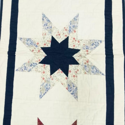 Hand Quilted crafted  Lone Star Glory - Rust & Navy patchwork multi  table runner 16"x50" Table Toppers by HOME HEART Brands(Made in India)