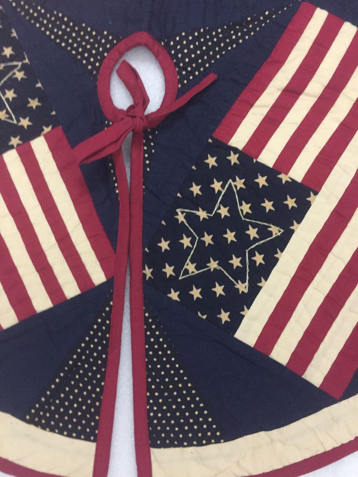 Christmas tree skirt table top 24" round hand made quilted rice stitch star patchwork Old glory flag Thick Double Layer by HOME HEART Brands
