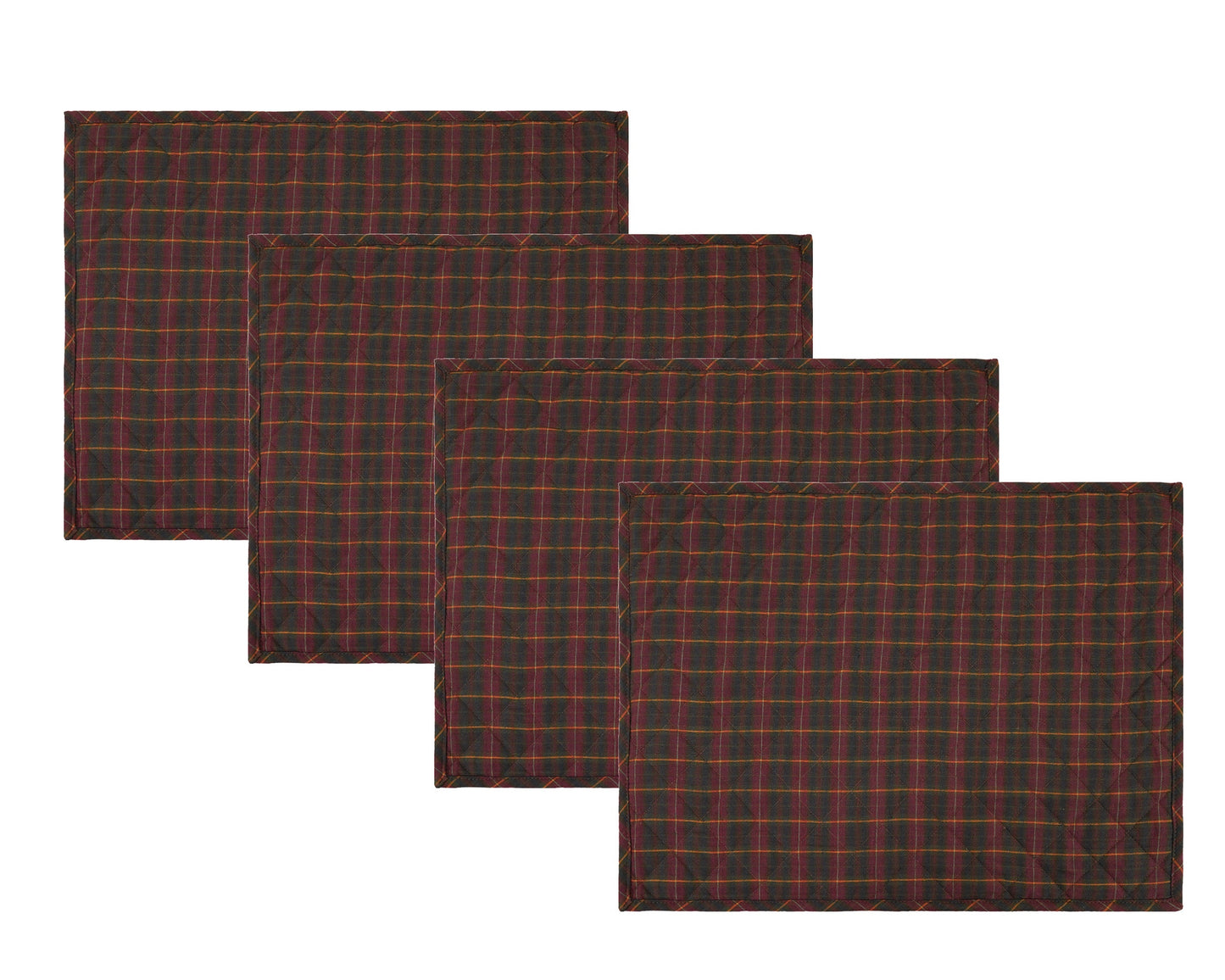 Quilted PLACEMAT Burgundy Green Country Plaid 14"X19" by HOME HEART Brands/Tablemat