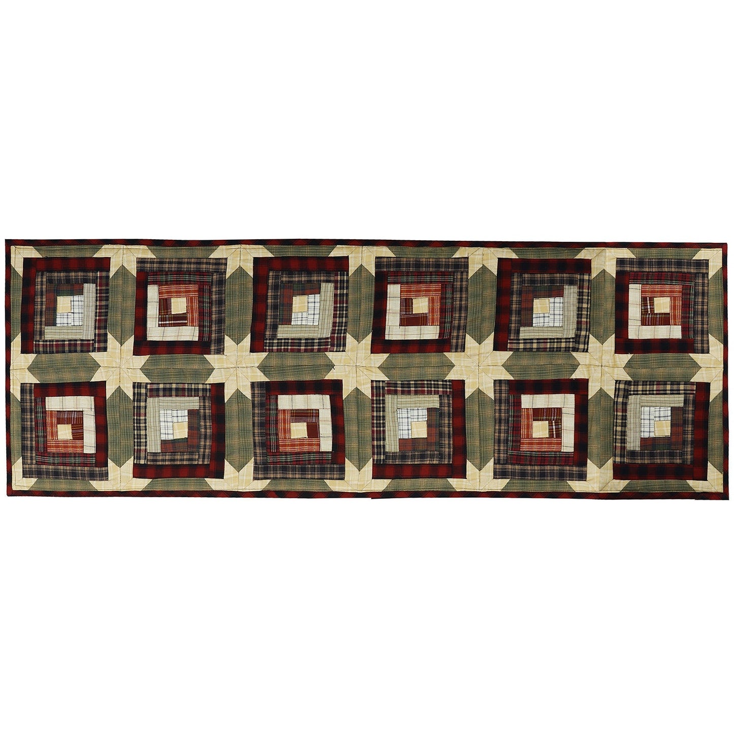 Quilted Table Runner, Wallhanging & Table Toppers Country cabin green gold plaid patchwork by HOME HEART Brands( Made in India)