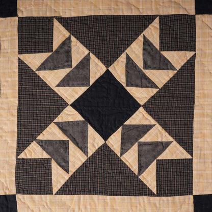 Hand made Hand quilted Wall hanging Quilt,Table Topper 19"x19" Primitive flying geese Black beige plaid by Home Heart brands (Made in India)