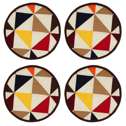 Quilted placemat & table mat, round patchwork table topper quilt country Kaleidoscope multi calico  by HOME HEART Brands( made in INDIA)