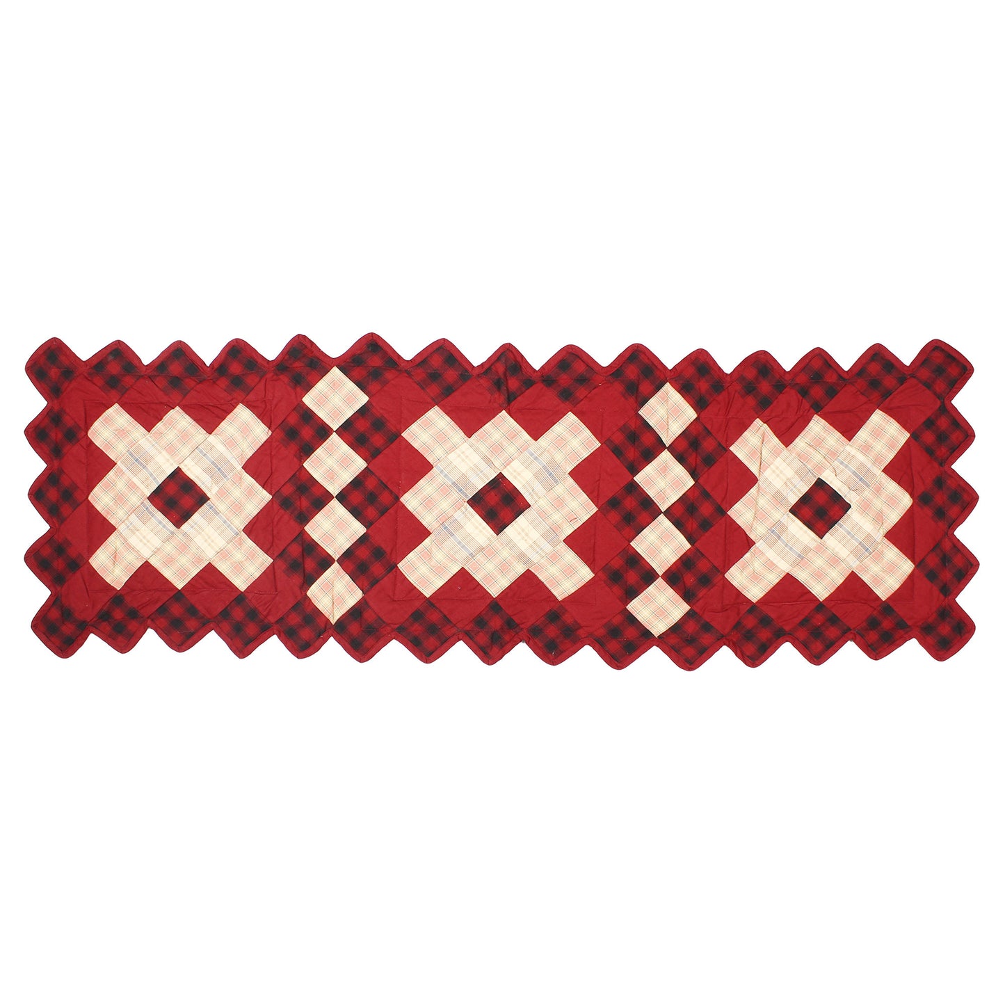 Quilted Table Runner & Toppers Around the world Country plaid 14"x72" patchwork by HOME HEART Brands(Made in India)