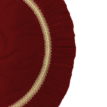 Tree Skirt with ruffle Handcrafted burgundy wine Velvet, Gold Trim & gold border Double Layer Heirloom by HOME HEART Brands(Made in India)
