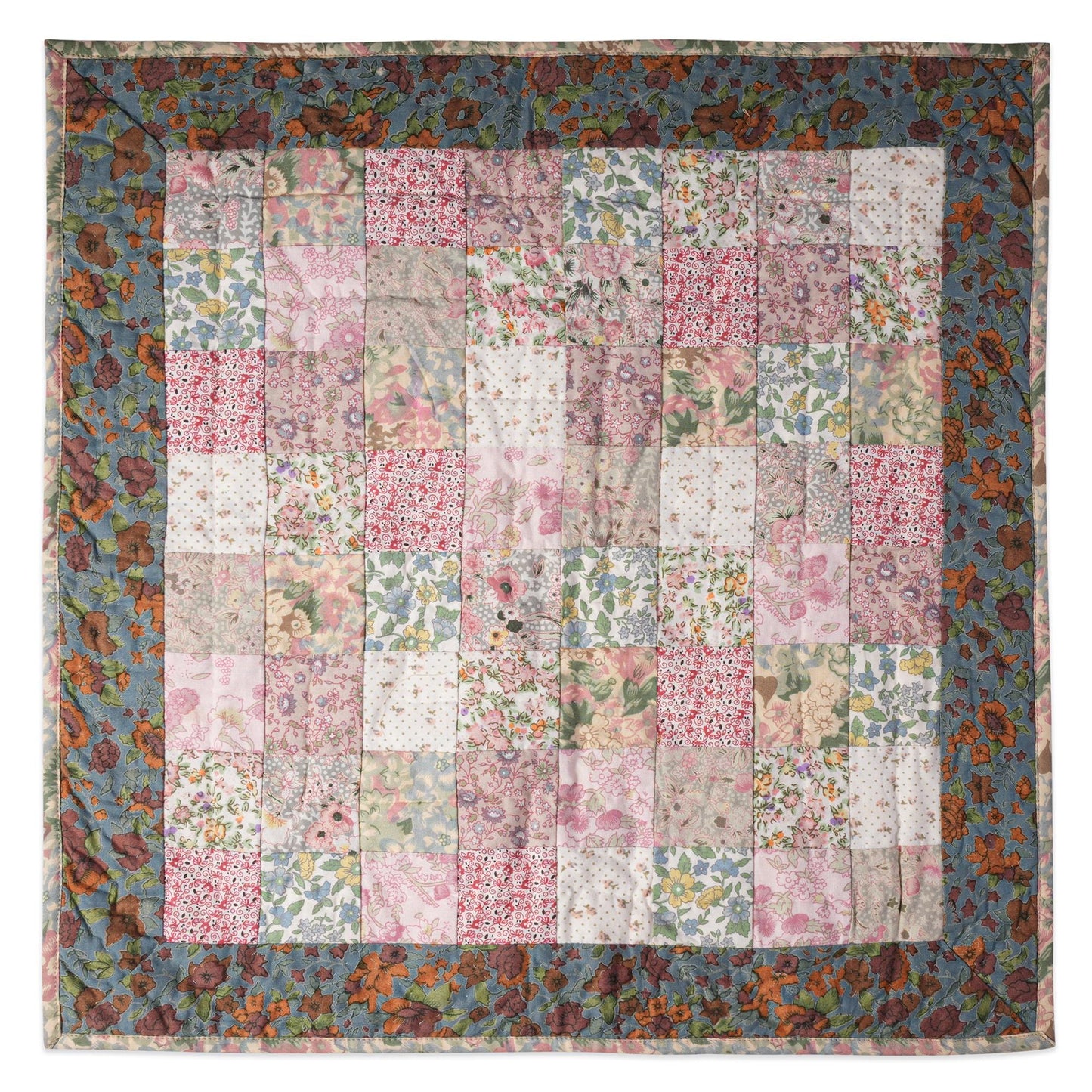 Hand made Hand quilted Throw Quilt, Table Topper 20"x20" calico floral quilt by Home Heart brands (Made in India)