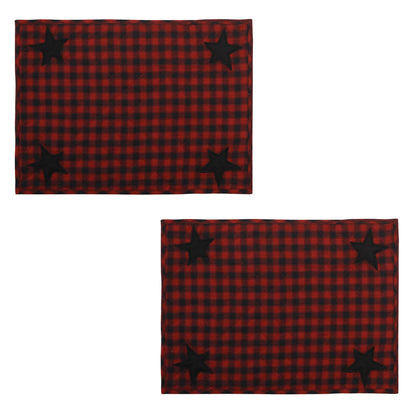 Quilted place mat with black star embroidered on Black/Red Country Plaid 14"X19" by HOME HEART Brands/Tablemat