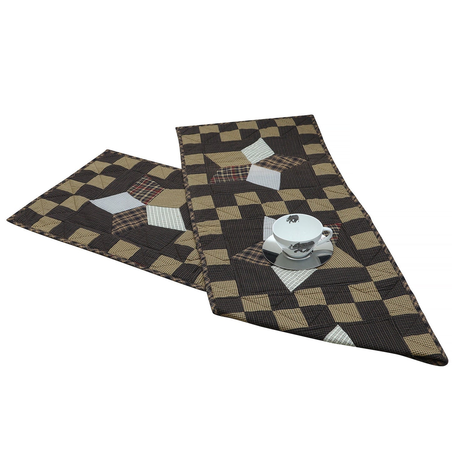Quilted patchwork Table Runner & Toppers Blazing Country star plaid by HOME HEART Brands(Made India)