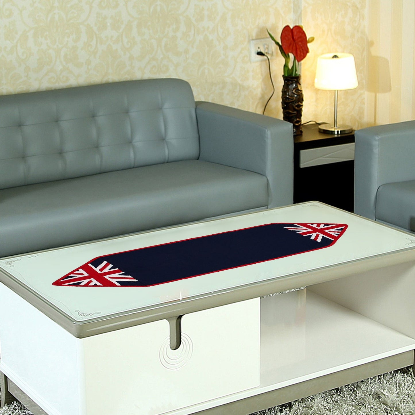 Cotton Table runner & Toppers Premium tapestry cotton fabric blue Union jack flag by Home Heart Brands(Made in India)