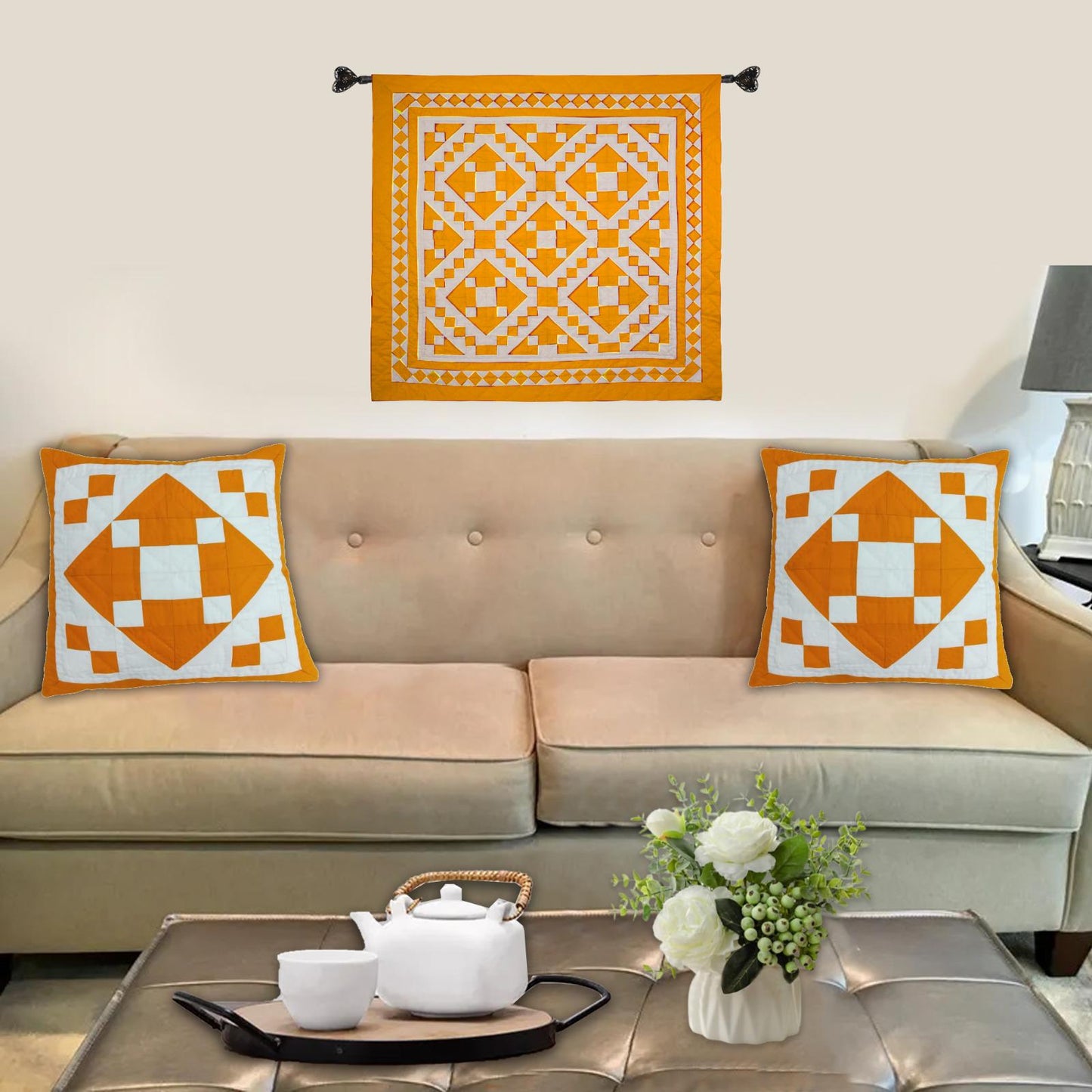 Hand made hand Quilted patchwork pillow cover, cushion cover, throw pillow cover Calico Autumn diamond by HOME HEART Brands(made in India)