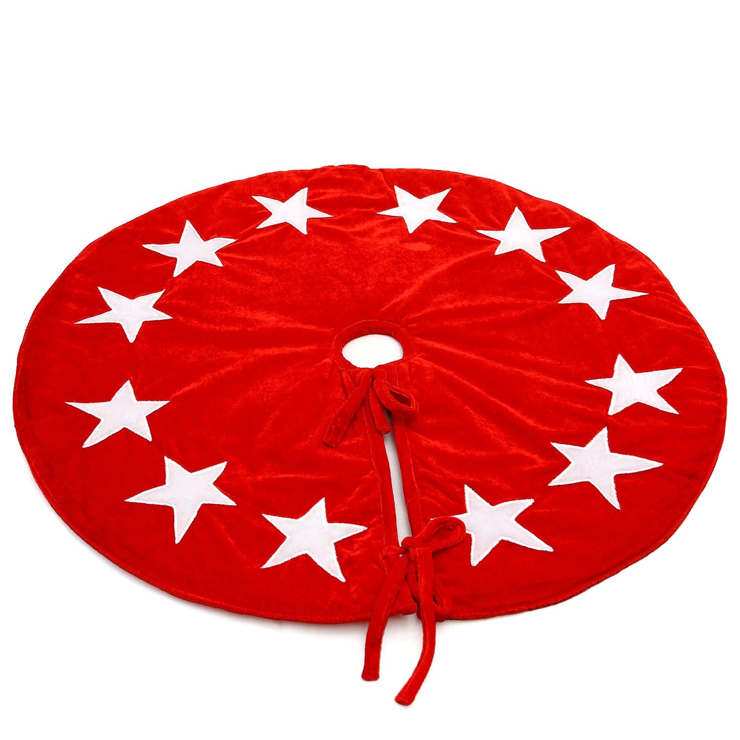 Christmas tree skirt classic micro red Velvet fabric with Star Applique Thick Double Layer by HOME HEART Brands
