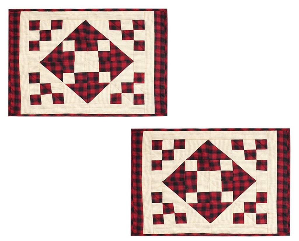 Quilted placemats / Tablemat patchwork red diamond square plaid country by HOME HEART Brands(Made in India)