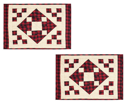 Quilted placemats / Tablemat patchwork red diamond square plaid country by HOME HEART Brands(Made in India)