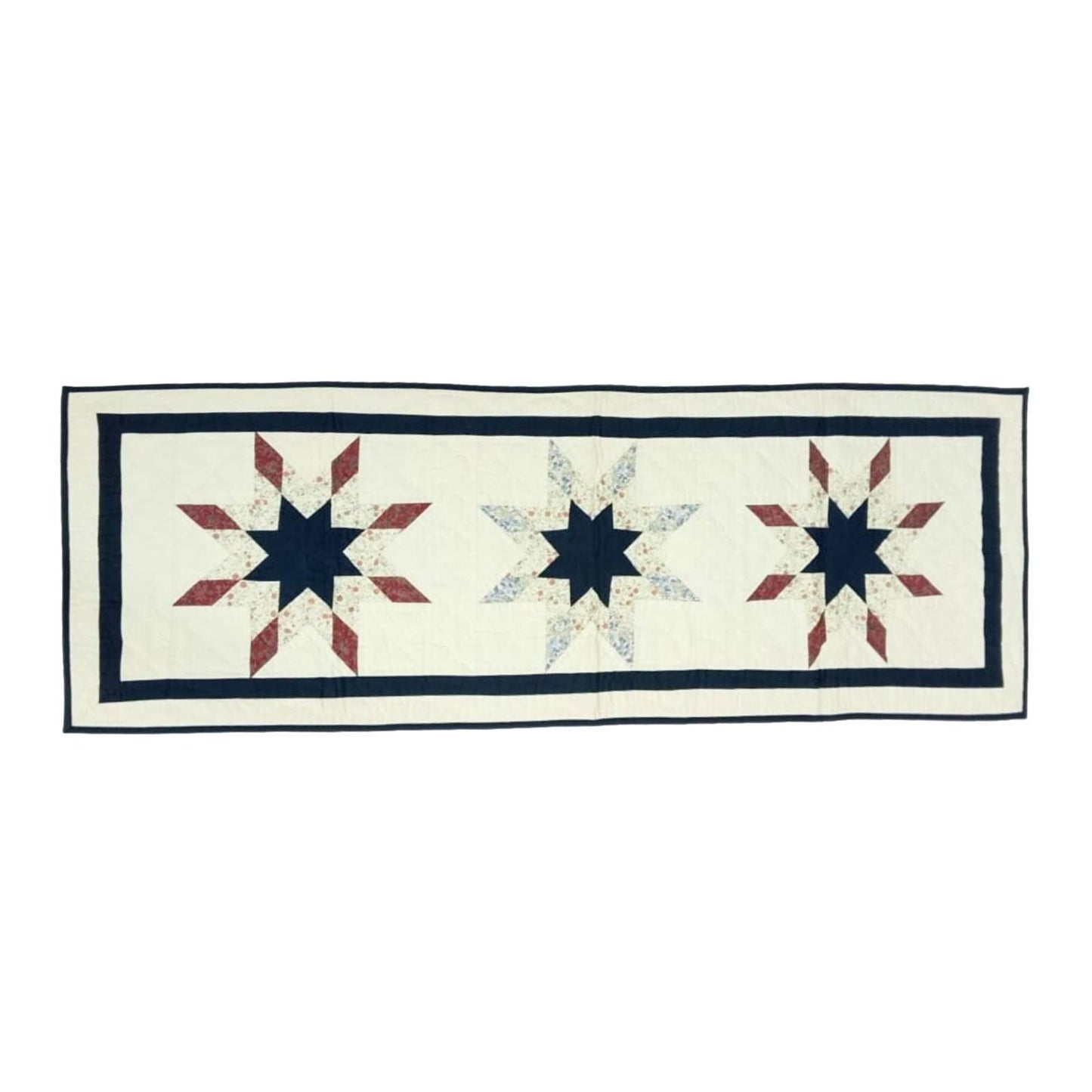 Hand Quilted crafted  Lone Star Glory - Rust & Navy patchwork multi  table runner 16"x50" Table Toppers by HOME HEART Brands(Made in India)