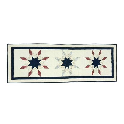 Hand Quilted crafted  Lone Star Glory - Rust & Navy patchwork multi  table runner 16"x50" Table Toppers by HOME HEART Brands(Made in India)