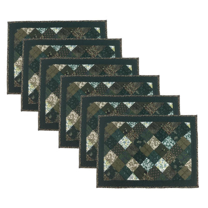 quilted placemats tablemats patchwork Flower Garden, Green white Calico multi floral print  14"X19" by HOME HEART Brands (Made in India)