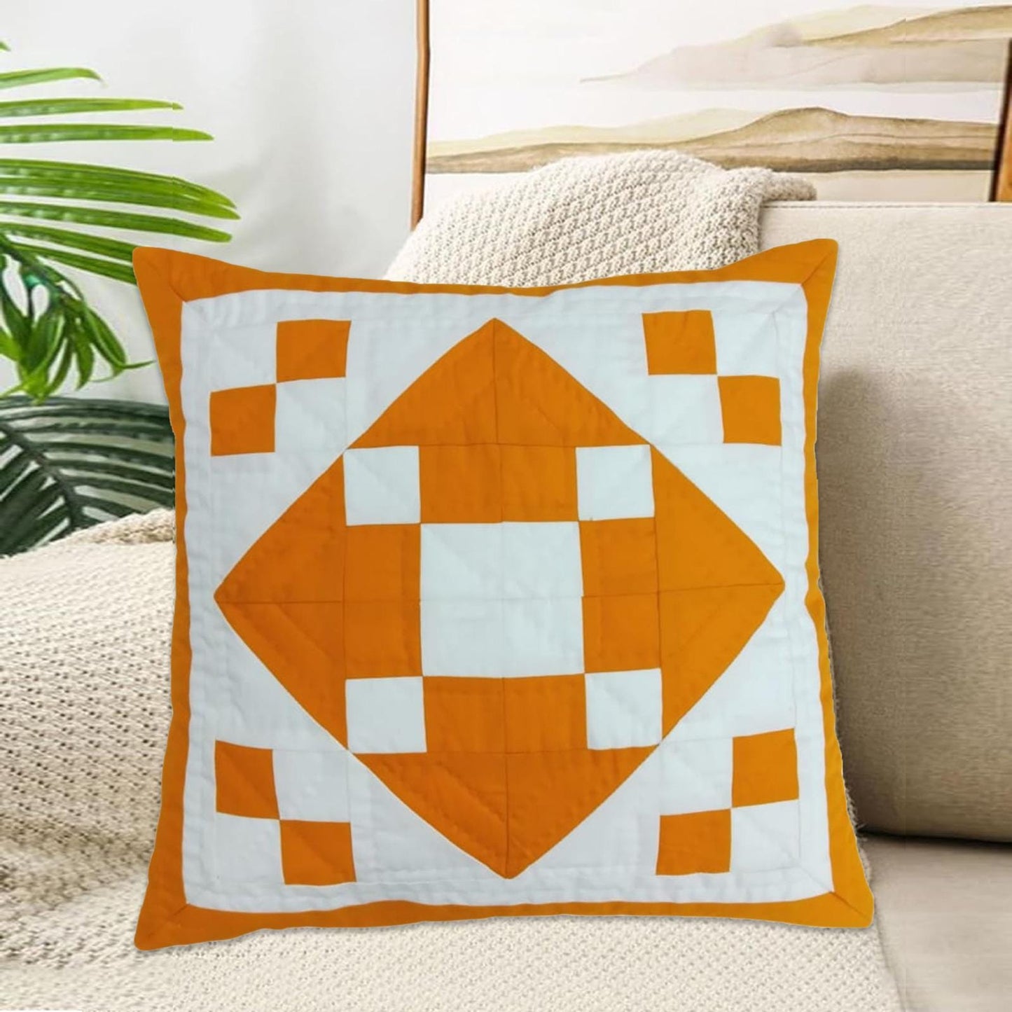 Hand made hand Quilted patchwork pillow cover, cushion cover, throw pillow cover Calico Autumn diamond by HOME HEART Brands(made in India)