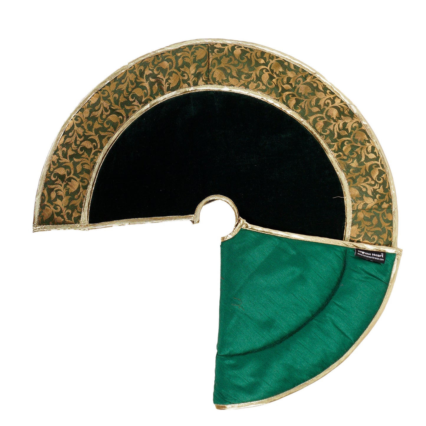 Christmas tree skirt classic micro green Velvet fabric with Brocade Fabric Border Thick Double Layer by HOME HEART Brands
