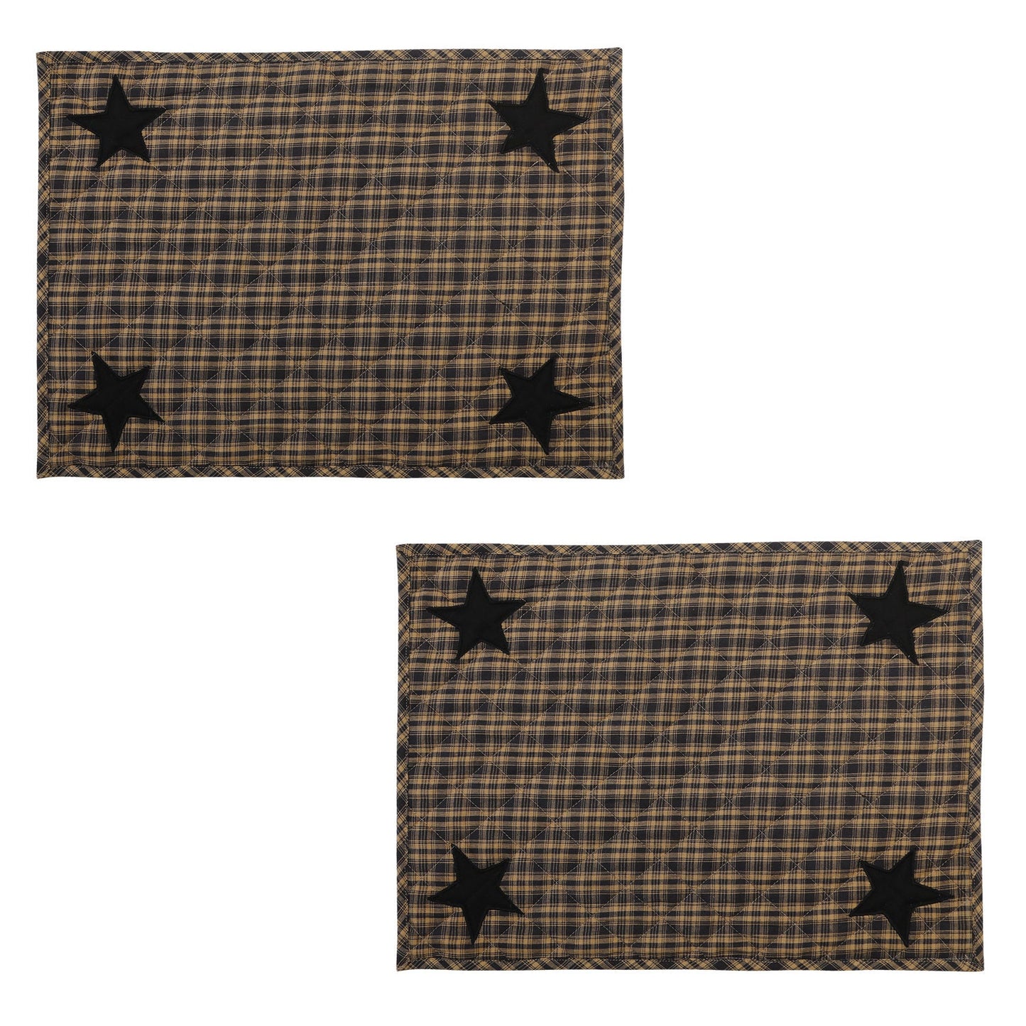 Quilted PLACEMAT & Table toppers Table mat black star embroidered Black/Beige Country Plaid 14"X19" by HOME HEART Brands(Made in India)