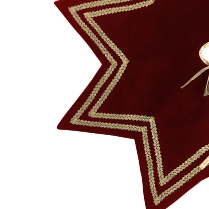 Christmas Tree Skirt Handcrafted Star Design burgundy wine Velvet, Gold Trim Double Layer Heirloom by HOME HEART Brands(Made in India)