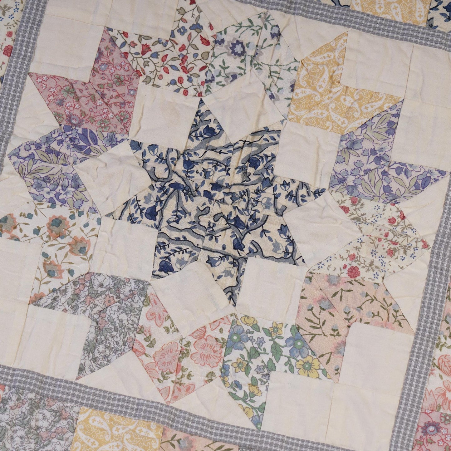 Hand made Calico Floral North Star 44"x44" country Cotton Hand Quilted patchwork Wall hanging & Toppers, baby quilt by HOME HEART Brands