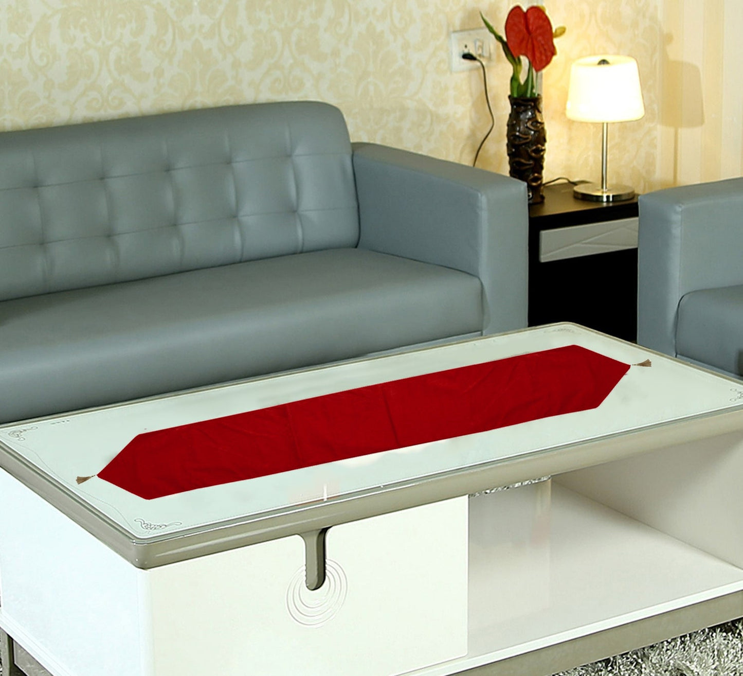 Velvet Table Runner & Toppers Premium burgundy velvet fabric double layer reversible Decorative by Home Heart Brands(made in India)