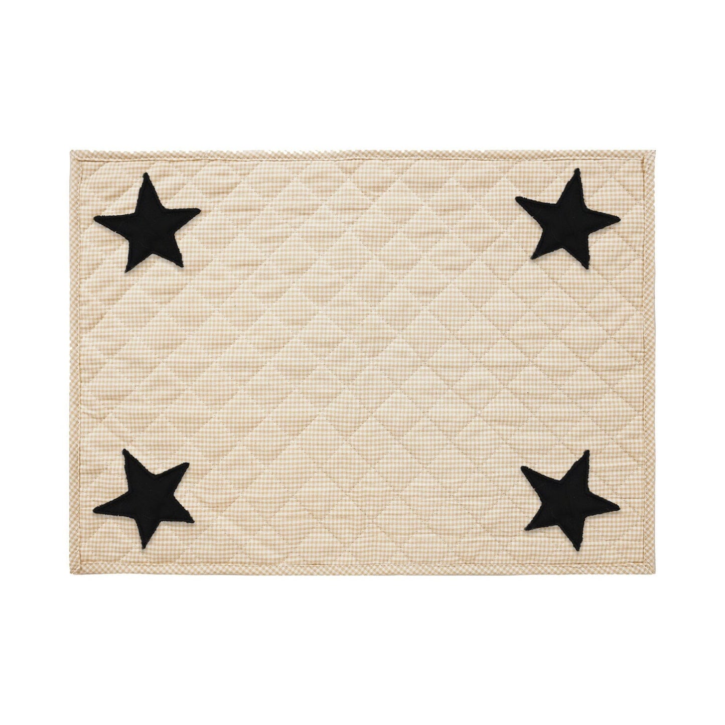 Quilted PLACEMAT & Table toppers Table mat embroidered black star beige gingham Country Plaid 14"X19" by HOME HEART Brands(Made in India)