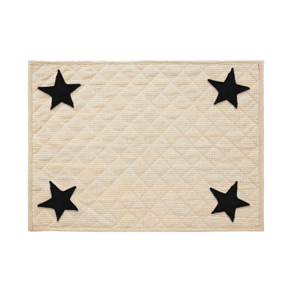 Quilted PLACEMAT & Table toppers Table mat embroidered black star beige gingham Country Plaid 14"X19" by HOME HEART Brands(Made in India)