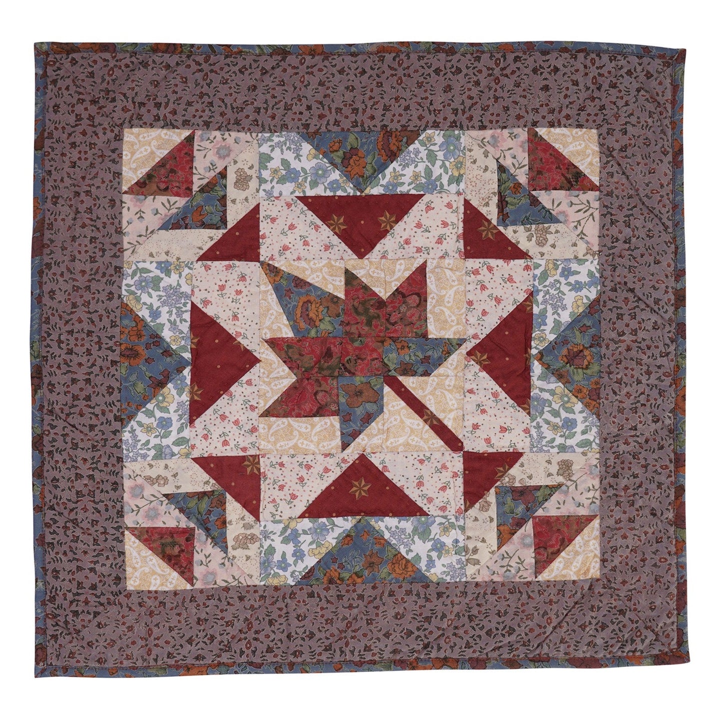 Hand Quilted table topper, square mat runner, patchwork , small quilt, Autumn leaves prints sew pocket by HOME HEART Brands(Made in India)
