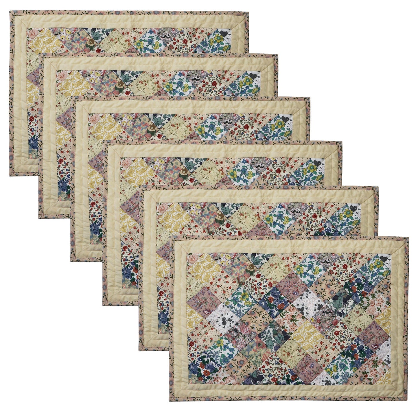 quilted placemats tablemats patchwork Calico Country Floral 14"X19" by HOME HEART Brands (Made in India)