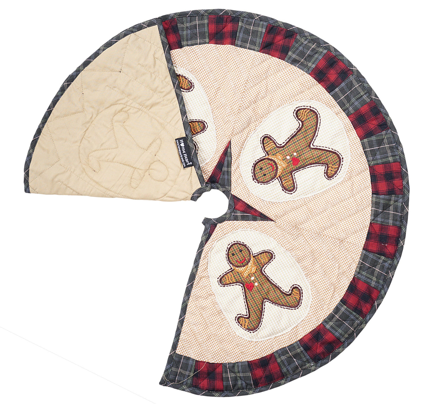 Christmas tree skirt quilted patchwork embroidered Ginger bread plaid thick Double Layer Heirloom by HOME HEART Brands(Made in India)