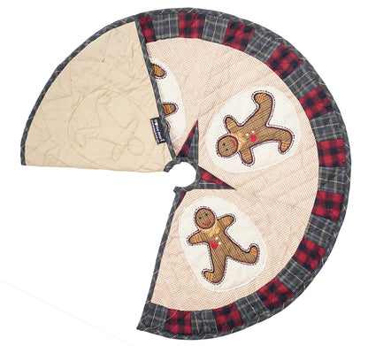 Christmas tree skirt quilted patchwork embroidered Ginger bread plaid thick Double Layer Heirloom by HOME HEART Brands(Made in India)