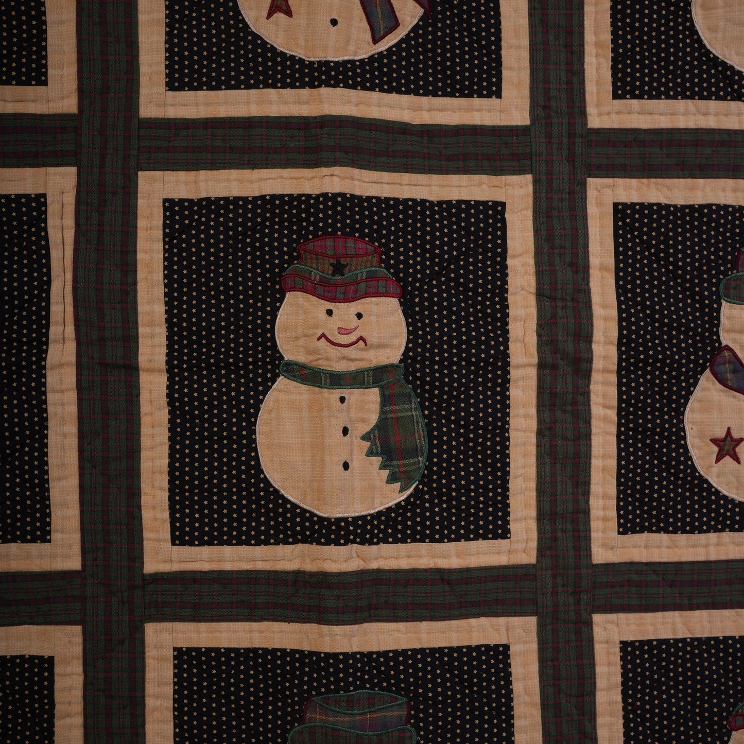 Hand made Throw Quilt, Table Toppers 44"x44" embroidered snowman primitive Hand Quilted Cotton quilt by Home Heart brands (Made in India)
