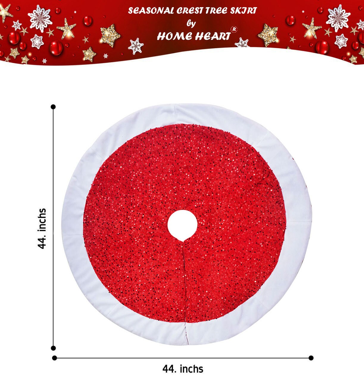 Christmas tree skirt Red Sequin Faux Velvet with White Faux Velvet Fabric Border Thick Double Layer by HOME HEART Brands