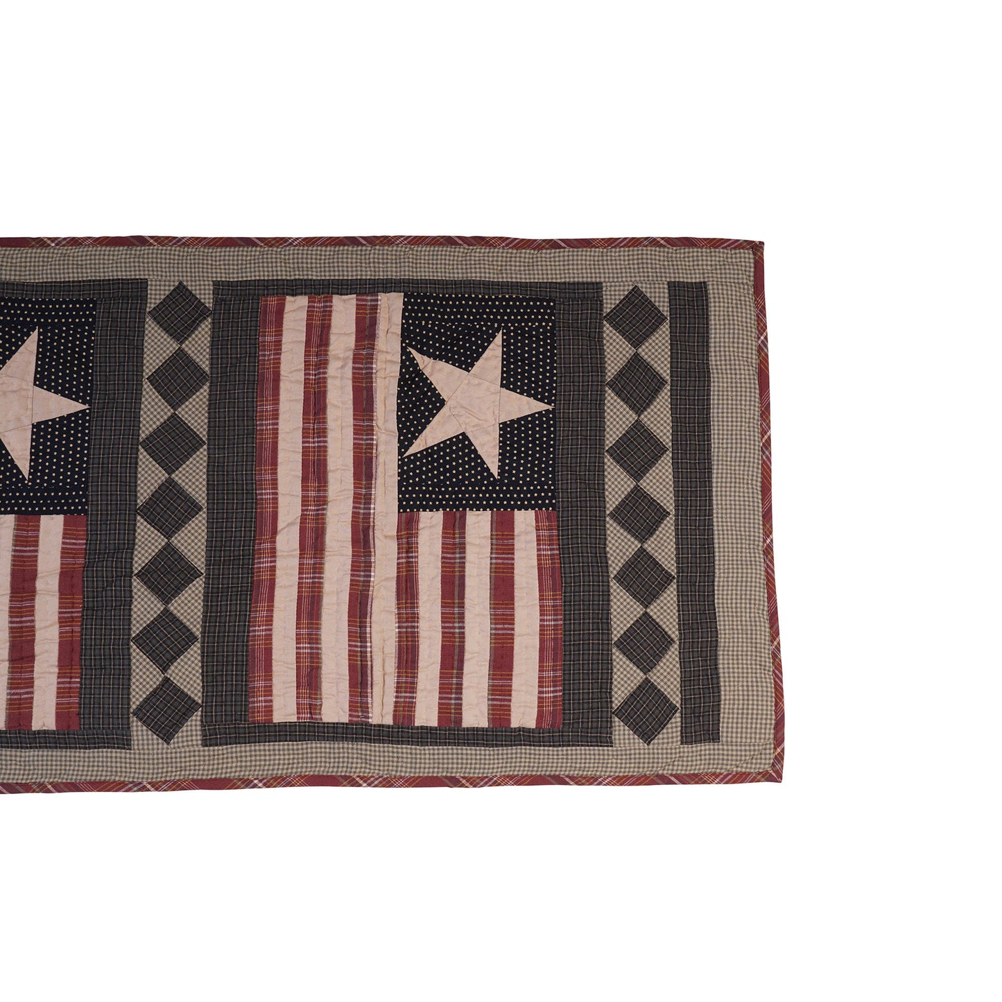 Hand Quilted patchwork 18"x52" Table Runner & Toppers Country Americana flag calico cotton fabric by HOME HEART Brands(made in INDIA)