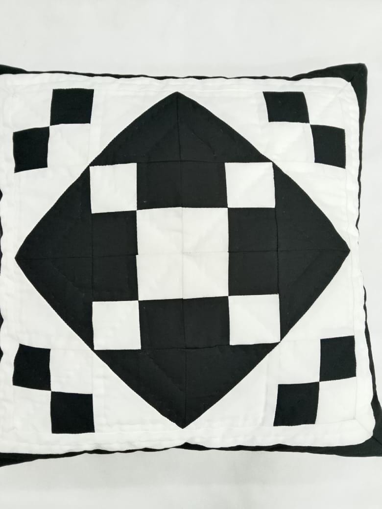 Hand made Quilted patchwork pillow cover, cushion cover, throw pillow cover Calico black diamond quilt by HOME HEART Brands(made in India)